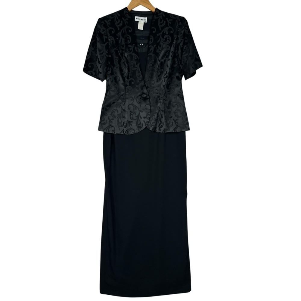 Karen‎ Miller New York 2 Piece Dress Set Womens 8 Black Jacquard Beaded Jacket